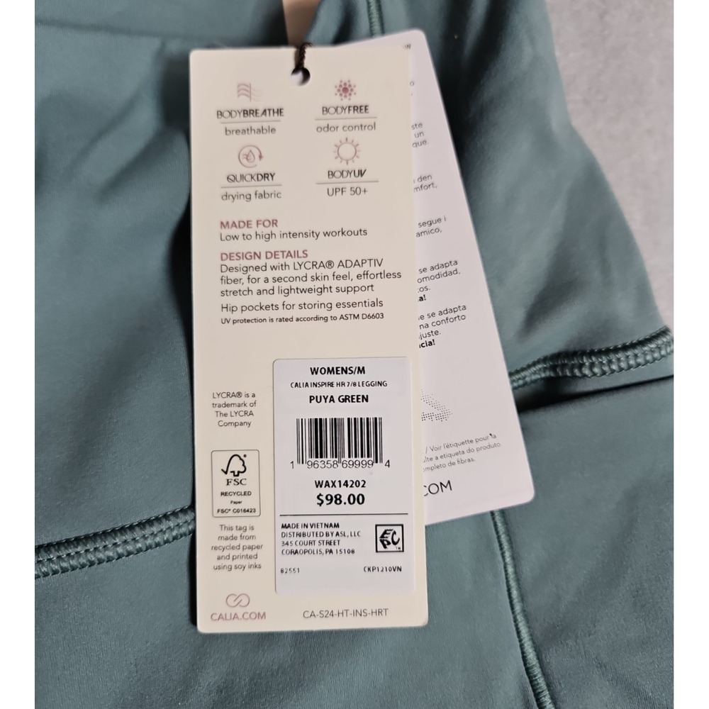 Calia Womens Green Inspire High Rise 7/8 Leggings Size Medium NWT - Picture 4 of 12